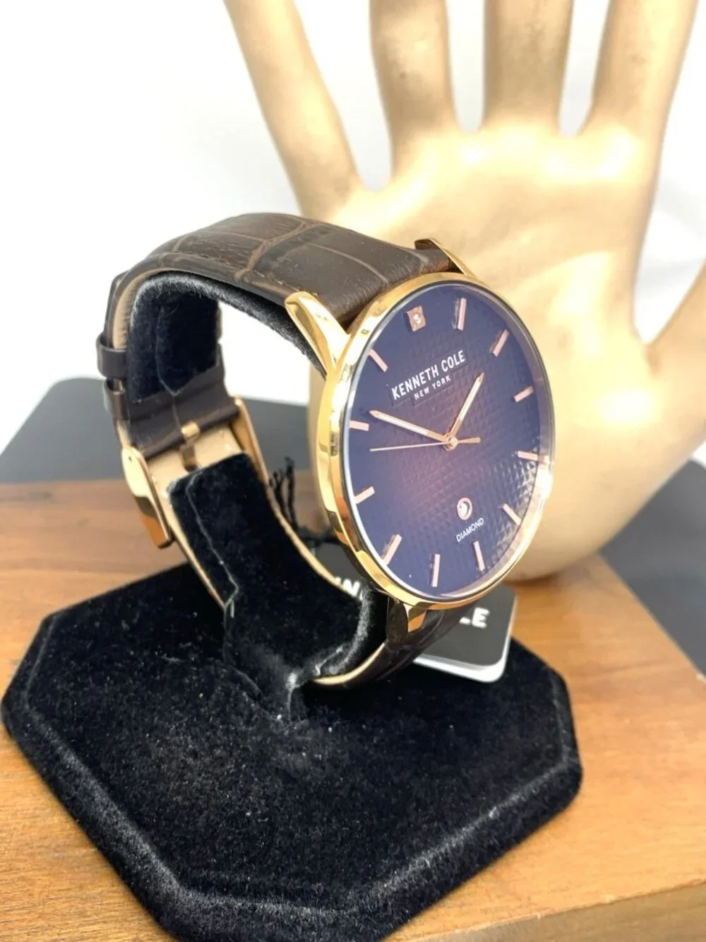 Kenneth Cole Men's Watch Brown Dial Rose Gold Tone Case Leather Strap 42mm